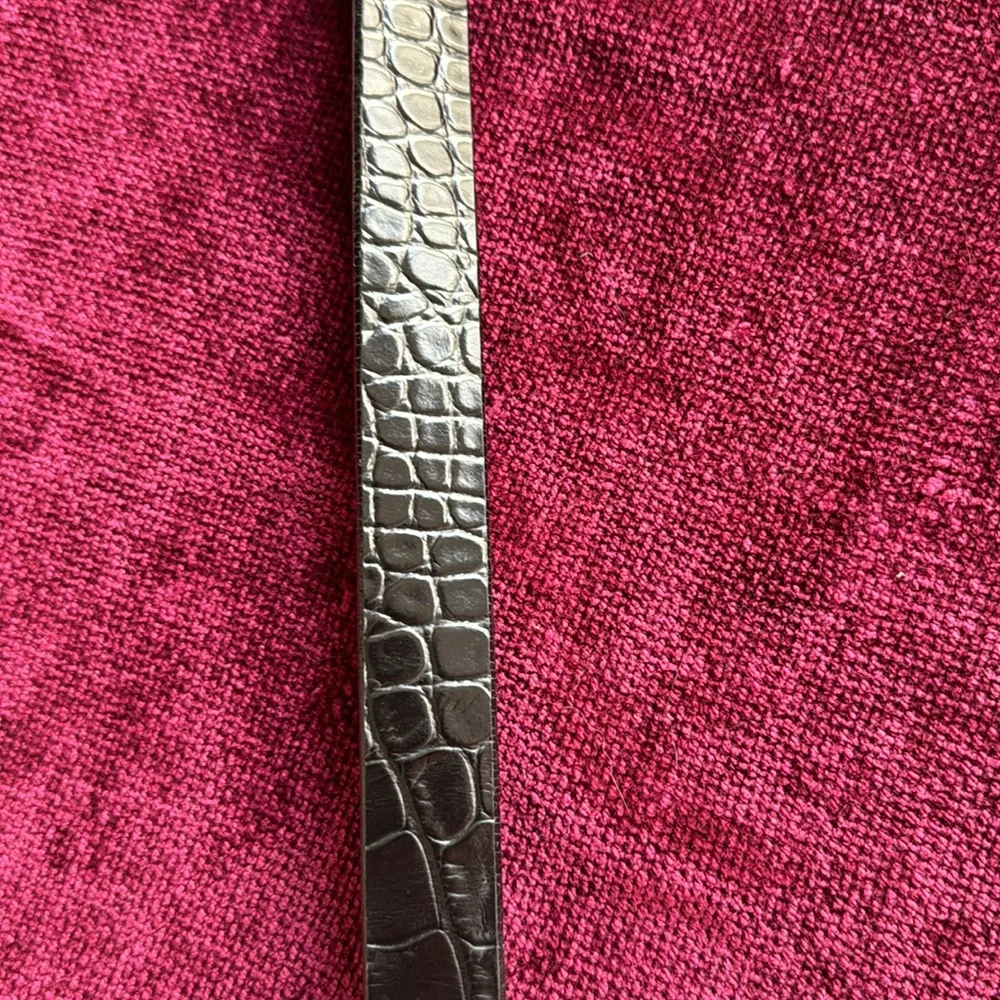 Women's Black Croc-Embossed Leather Belt with Gold Buckle